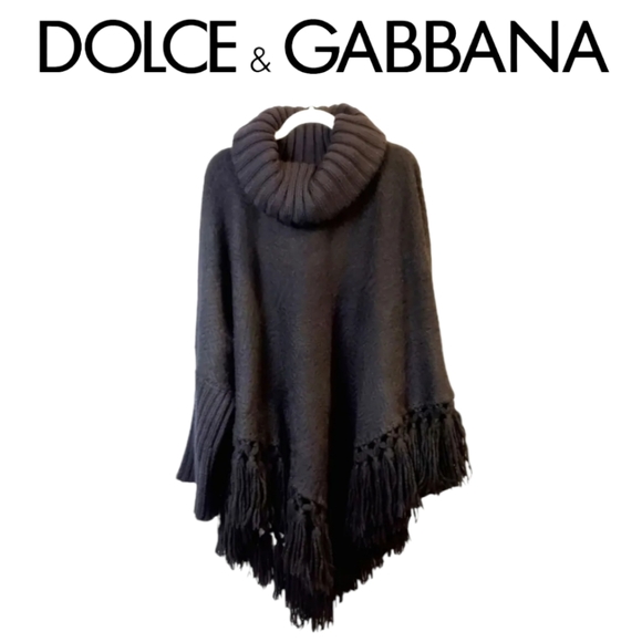Dolce & Gabbana Jackets & Blazers - AUTHENTIC DOLCE & GABBANA Blk Wool Poncho w/ Sleeves and Fringe Sz 6 (42 EU)
